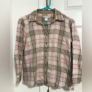 Women’s Christopher Banks pink plaid top size Small cotton EUC